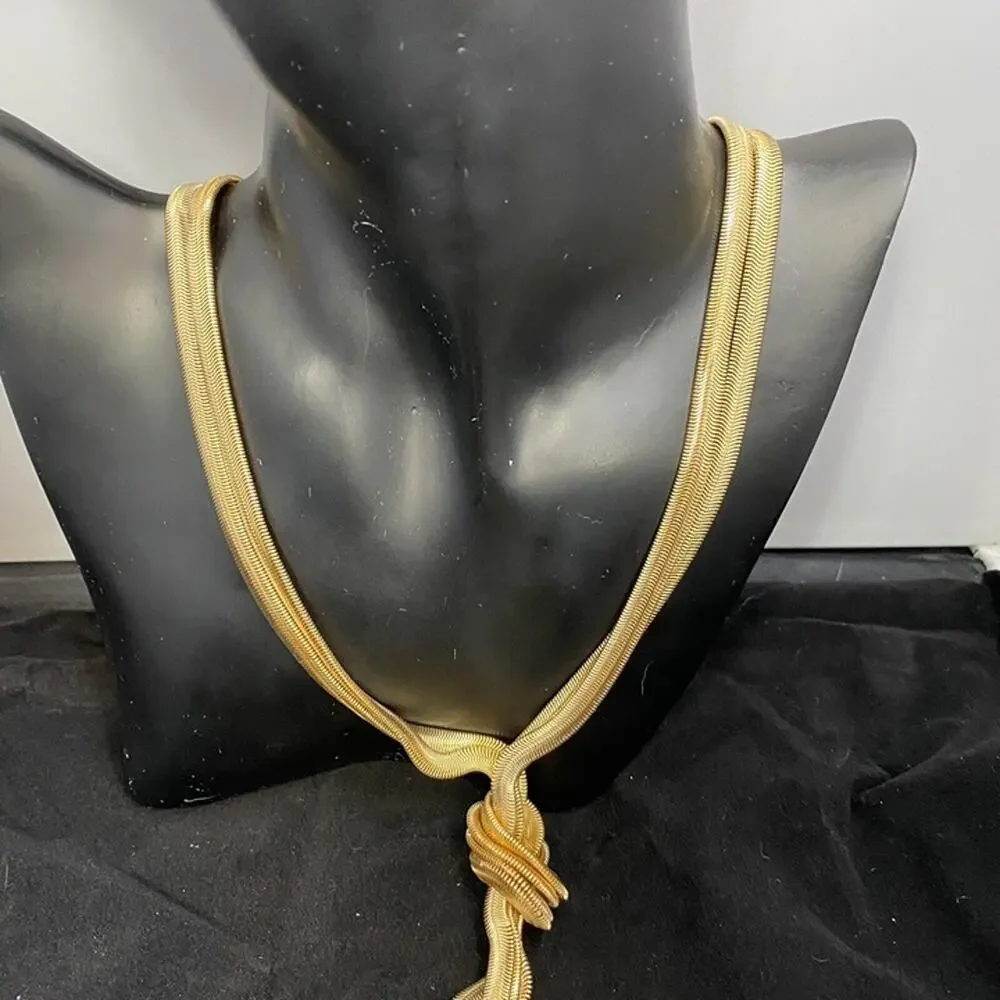 Thalia Sodi Gold Knotted Tassel Necklace Statement Jewelry NWT